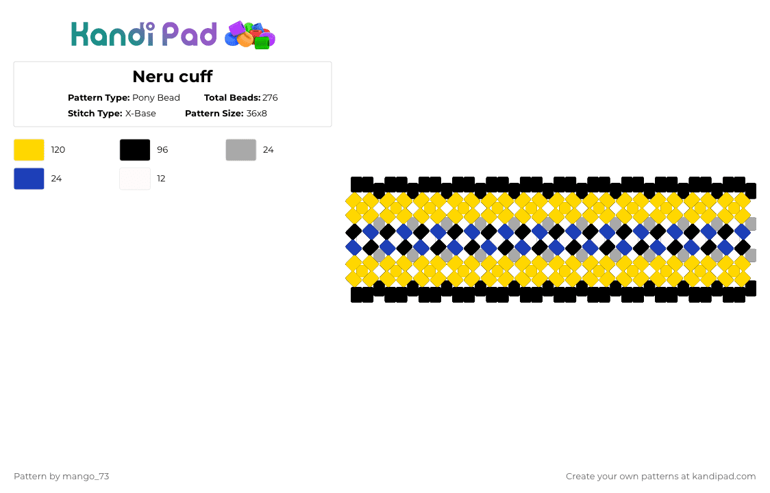 Neru cuff - Pony Bead Pattern by mango_73 on Kandi Pad - yellow,akita neru,vocaloid,neru,music