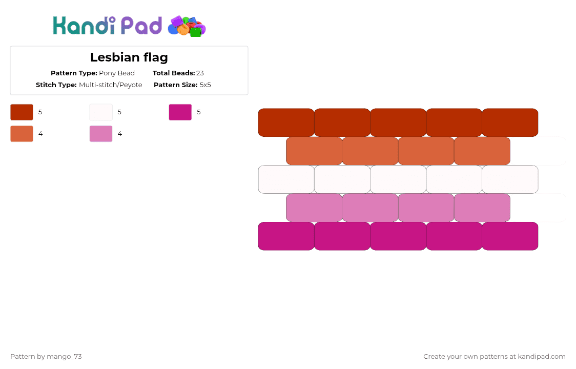 Lesbian flag - Pony Bead Pattern by mango_73 on Kandi Pad - red,pink,lesbian,les,flag,pride,pride flag,feminine