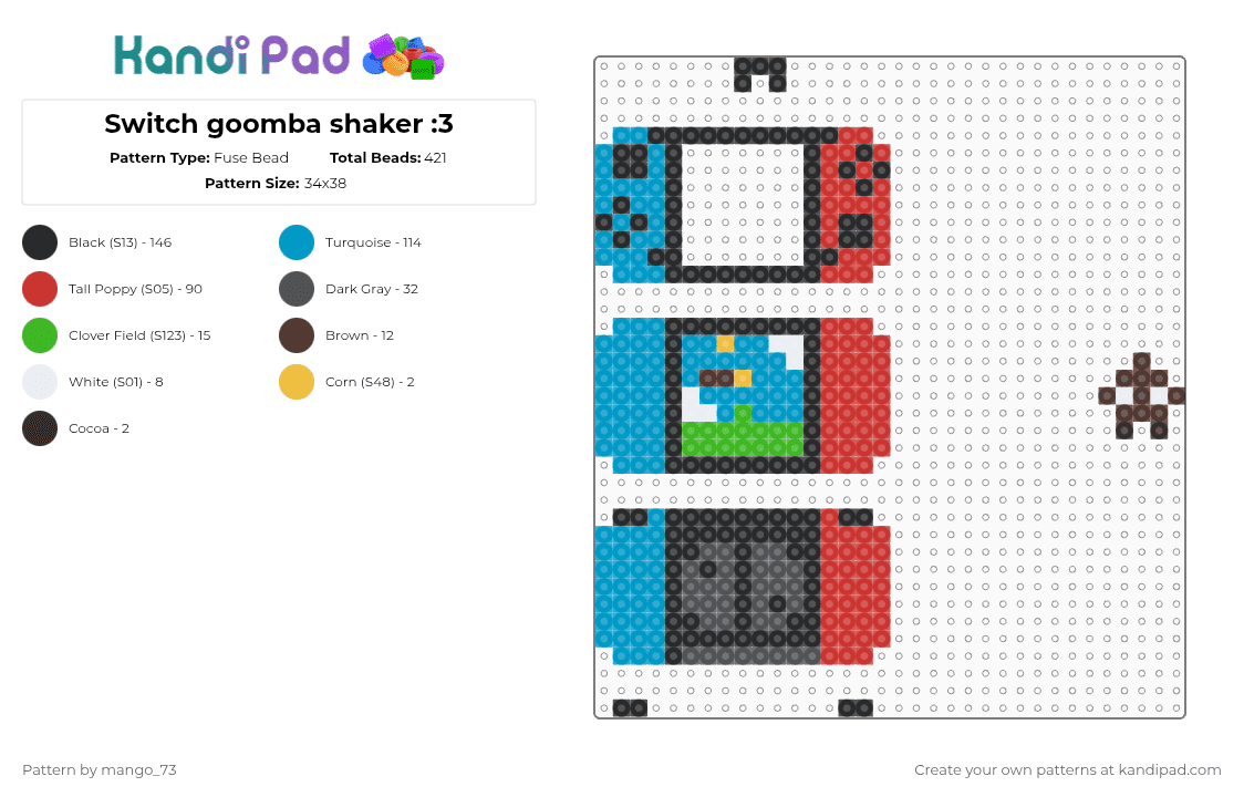 Switch goomba shaker :3 - Fuse Bead Pattern by mango_73 on Kandi Pad - light blue,red,goomba,mario,shaker,nintendo,switch,nintendo switch