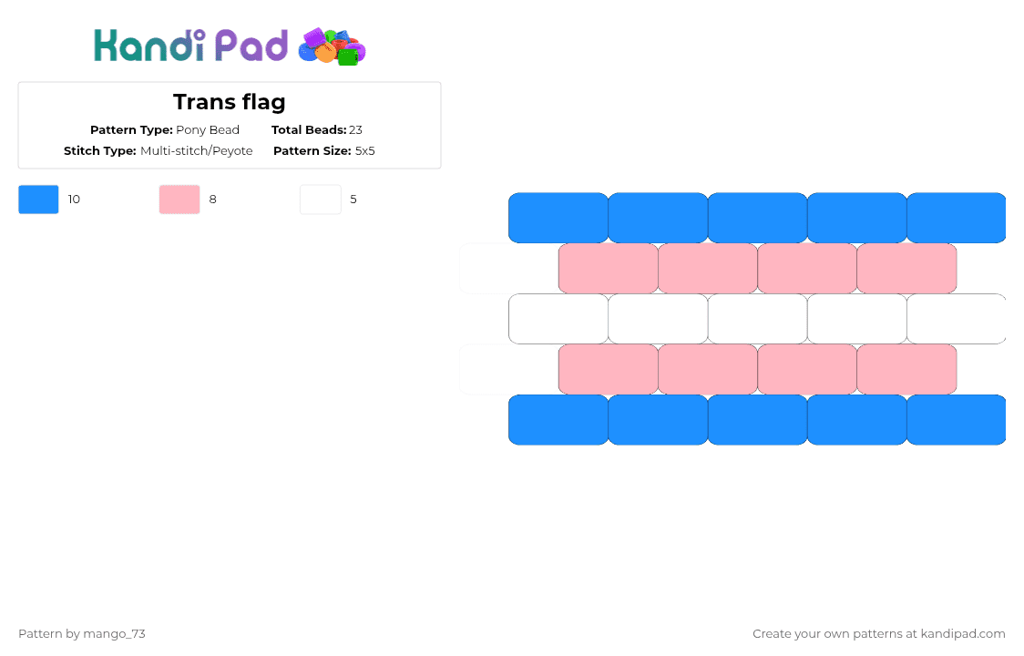 Trans flag - Pony Bead Pattern by mango_73 on Kandi Pad - light blue,pink,trans,gender,transgender,pride,flag,male,female