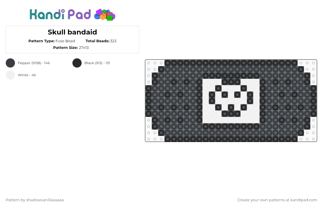 Skull bandaid - Fuse Bead Pattern by mango_73 on Kandi Pad - black,skull,emo,scene,death,cute,dark