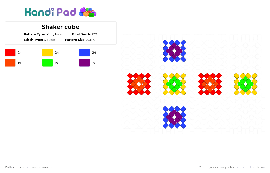 Shaker cube - Pony Bead Pattern by mango_73 on Kandi Pad - blue, colorful, colourful, cube, cute, red, shaker, yellow