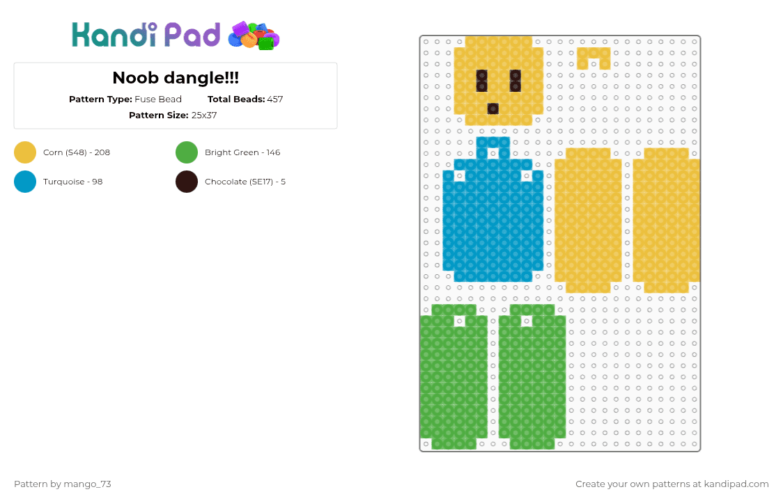 Noob dangle!!! - Fuse Bead Pattern by mango_73 on Kandi Pad - yellow,green,roblox,noob,dangle,player