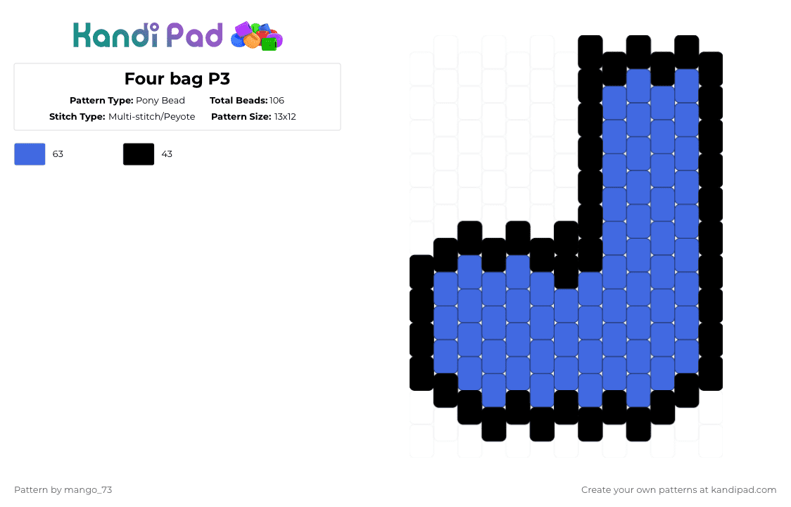 Four bag P3 - Pony Bead Pattern by mango_73 on Kandi Pad - black,blue,four,bfdi