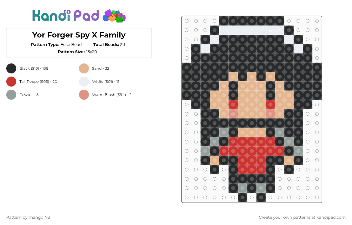 Yor Forger Spy X Family - Fuse Bead Pattern by mango_73 on Kandi Pad - black,beige,red,spy x family,yor,forger,yor forger,assassin