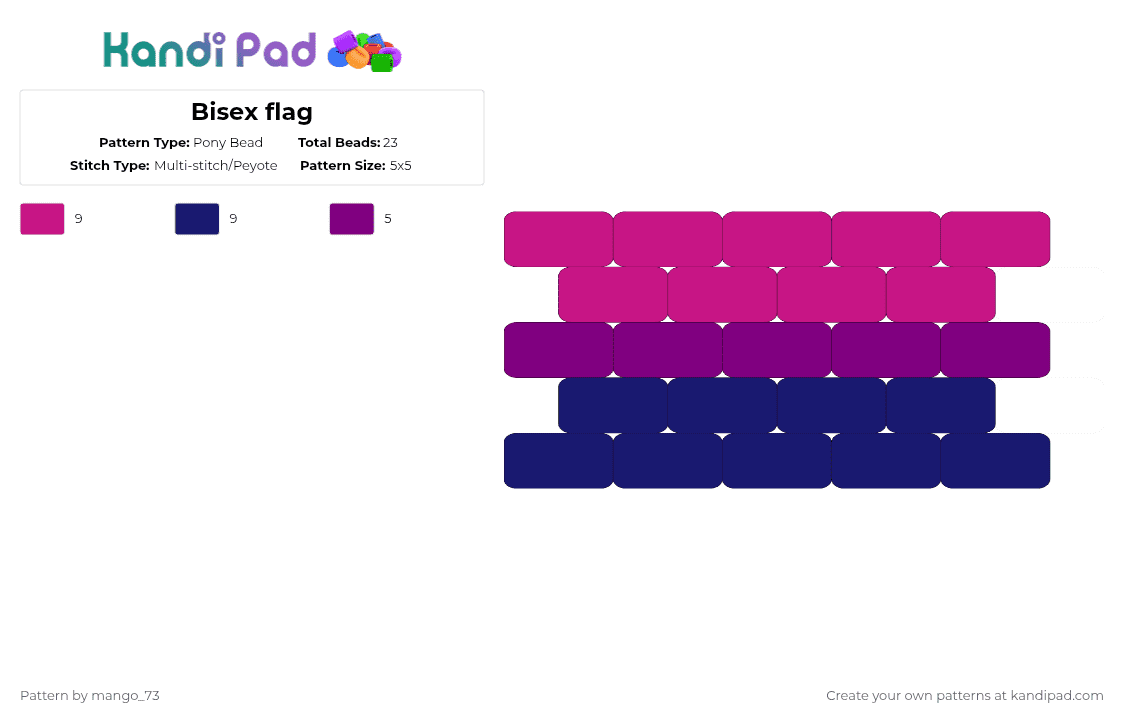 Bisex flag - Pony Bead Pattern by mango_73 on Kandi Pad - pink,purple,pride,flag,pride flag,bi,bisexual,bisex