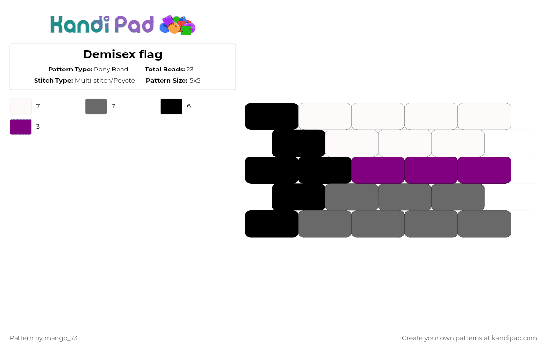 Demisex flag - Pony Bead Pattern by mango_73 on Kandi Pad - pink,gray,pride,flag,pride flag,demisex,demi,demisexual