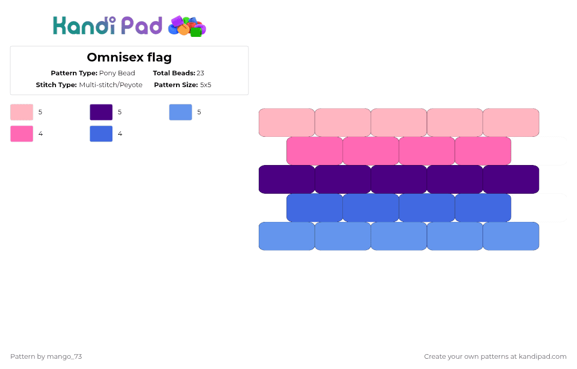 Omnisex flag - Pony Bead Pattern by mango_73 on Kandi Pad - pink,pride,omnisexual,omnisex,flag