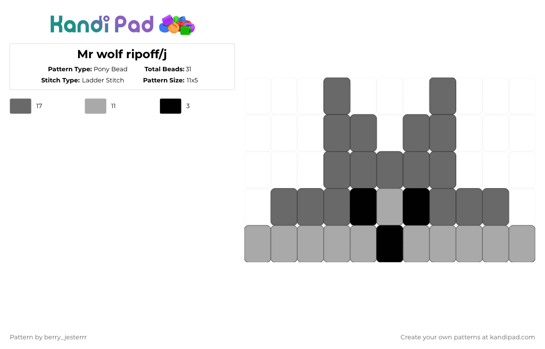 Mr wolf ripoff/j - Pony Bead Pattern by kandi_jesterrr on Kandi Pad - beige, gray