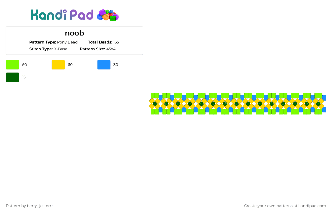 noob - Pony Bead Pattern by kandi_jesterrr on Kandi Pad - green,yellow