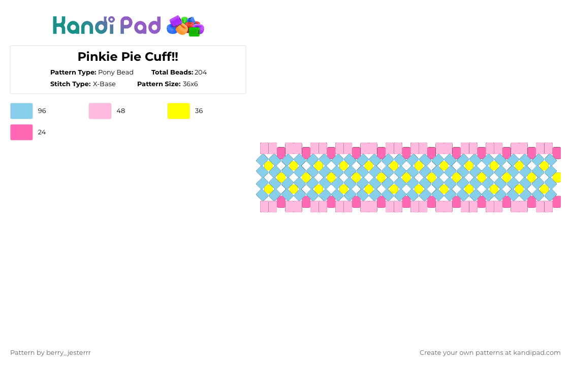 Pinkie Pie Cuff!! - Pony Bead Pattern by kandi_jesterrr on Kandi Pad - pink,light blue,pinkiepie mlp mylittlepony,xbase rotatorcuff,kawaii cutecore cute