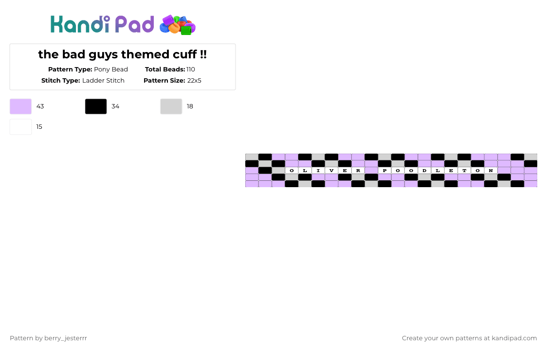 the bad guys themed cuff !! - Pony Bead Pattern by kandi_jesterrr on Kandi Pad - white,pink,badguys thebadguys mrwolf,wolf cuff character,kandi funny fandom