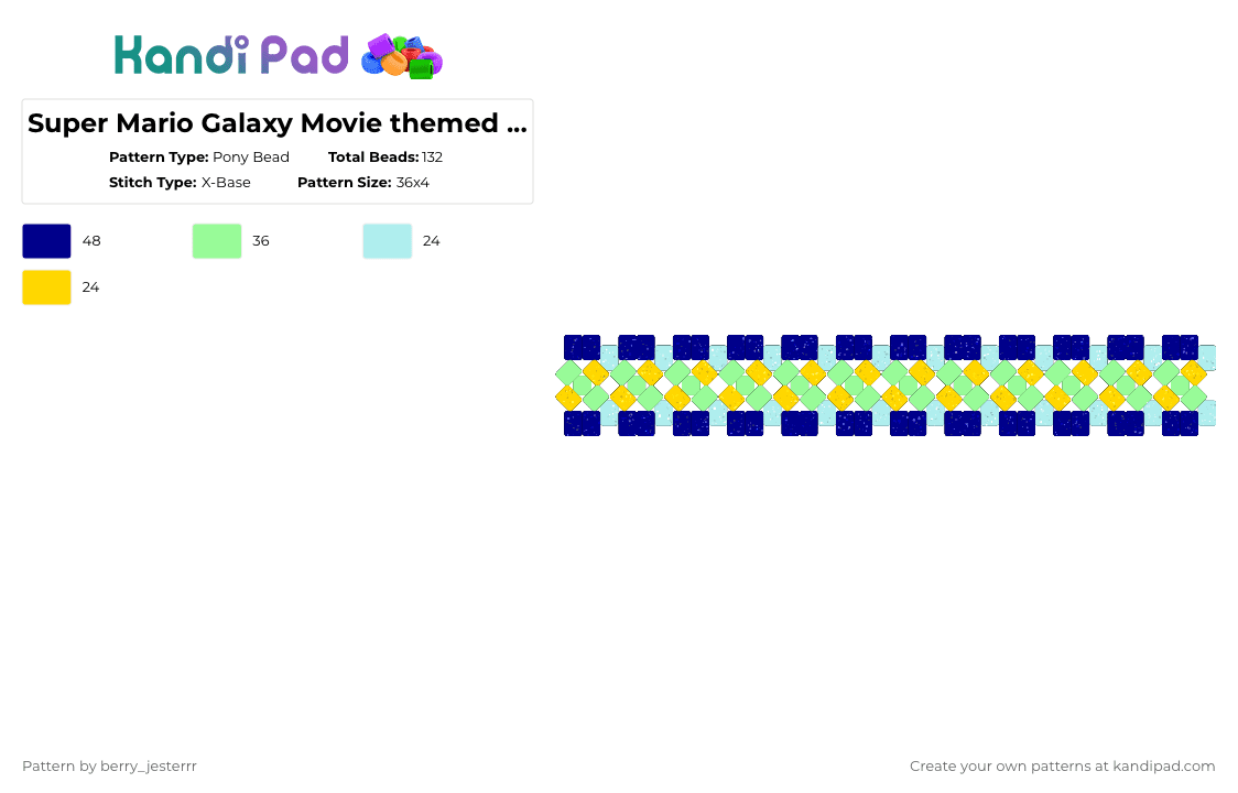 Super Mario Galaxy Movie themed rotator 1 - Pony Bead Pattern by kandi_jesterrr on Kandi Pad - blue, galactic, purple, supermario rotatorcuff, teal, xbase kandi, yellow green