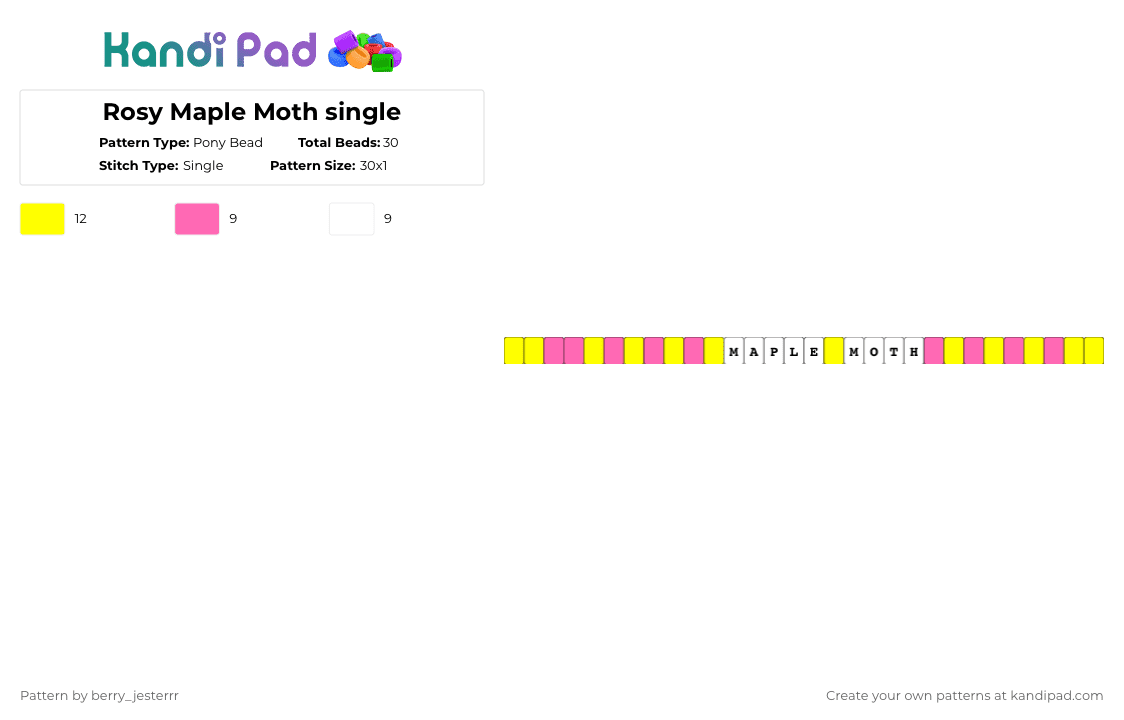 Rosy Maple Moth single - Pony Bead Pattern by kandi_jesterrr on Kandi Pad - yellow,pink