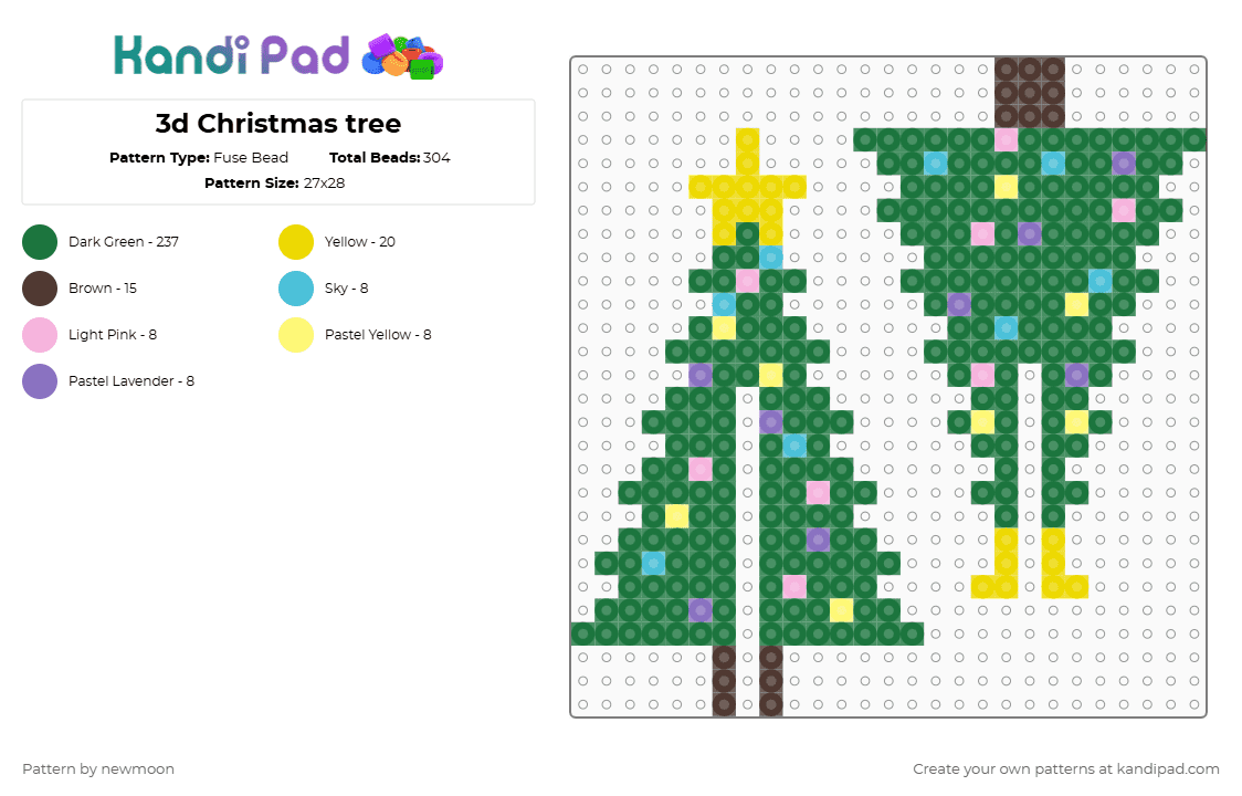 3d Christmas tree - Fuse Bead Pattern by newmoon on Kandi Pad - green