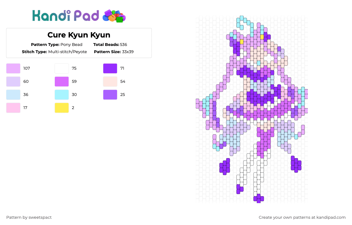 Cure Kyun Kyun - Pony Bead Pattern by curekandi on Kandi Pad - pink,purple,precure,pretty cure,kimi to idol,kimi to idol precure