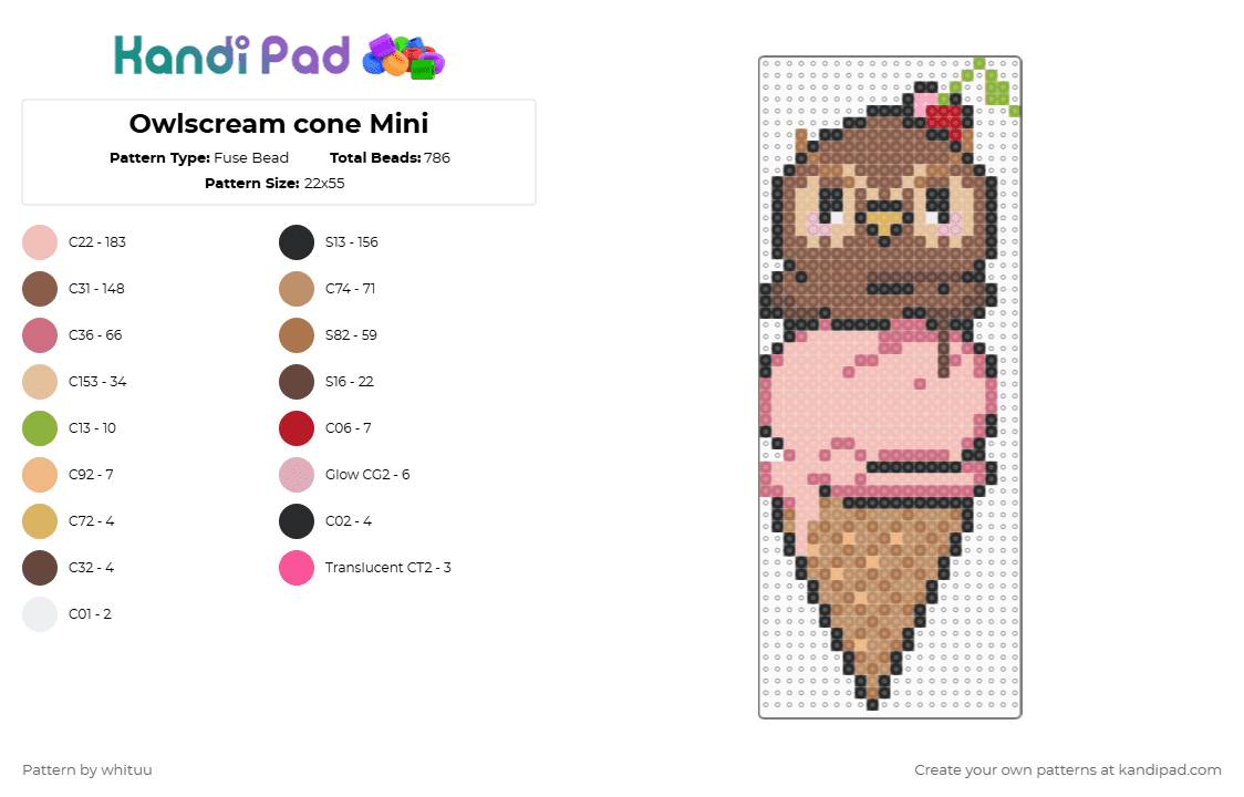 Owlscream cone Mini - Fuse Bead Pattern by whituu on Kandi Pad - tan,beige