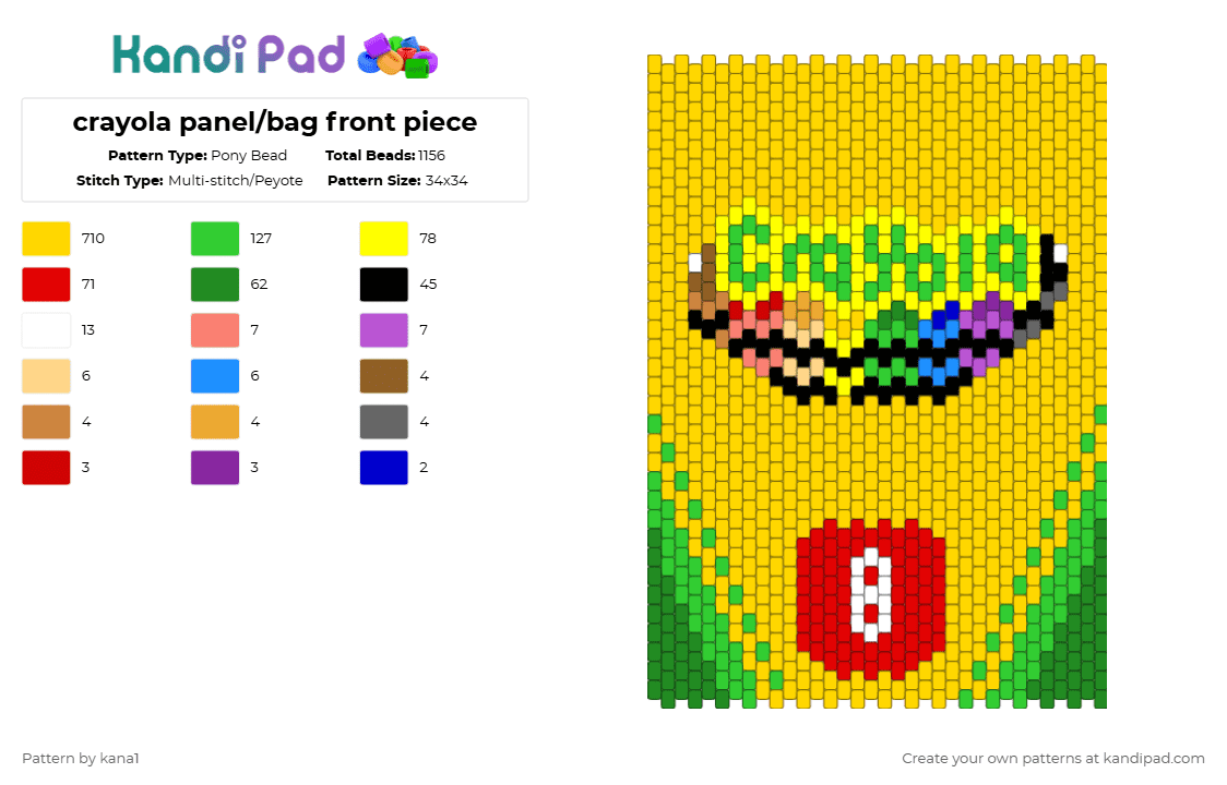 Crayola panel/bag front piece Pony Bead Pattern - Kandi Pad | Kandi ...