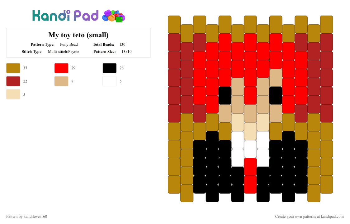 My toy teto (small) - Pony Bead Pattern by kandilover160 on Kandi Pad - gold,red