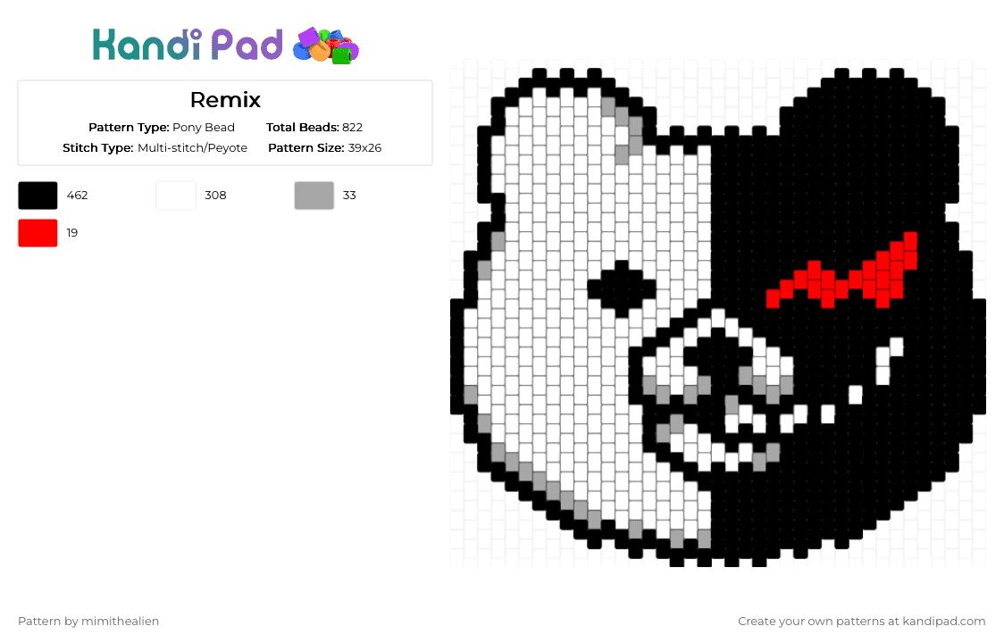 Remix - Pony Bead Pattern by mimithealien on Kandi Pad - black, gray, red, white