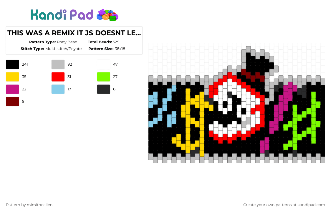 THIS WAS A REMIX IT JS DOESNT LET ME MAKE PATTERNS PRIVATE - Pony Bead Pattern by mimithealien on Kandi Pad - black,yellow,red,beige