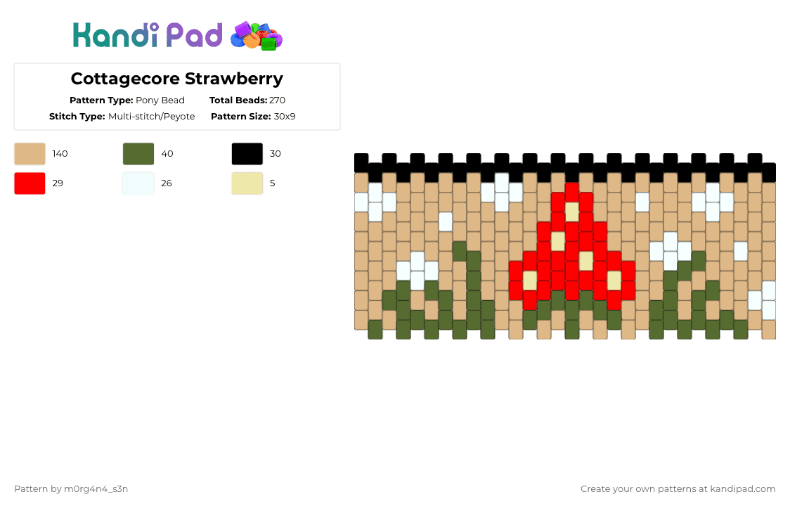 Cottagecore Strawberry - Pony Bead Pattern by m0rg4n4_s3n on Kandi Pad - beige,strawberry,cottagecore,fruit