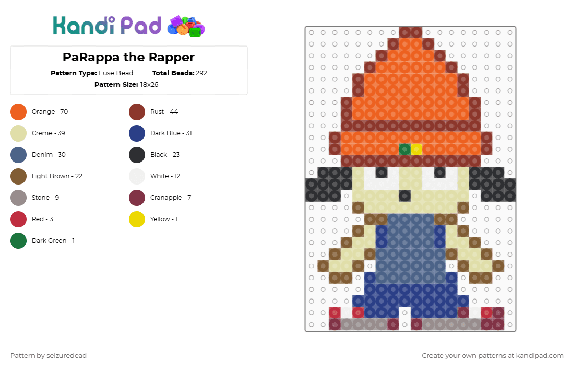 PaRappa the Rapper - Fuse Bead Pattern by seizuredead on Kandi Pad - orange,red,yellow,blue,video games,game,parappa