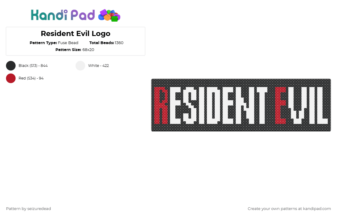 Resident Evil Logo - Fuse Bead Pattern by seizuredead on Kandi Pad - logo, perler decor, resident evil, video game, white