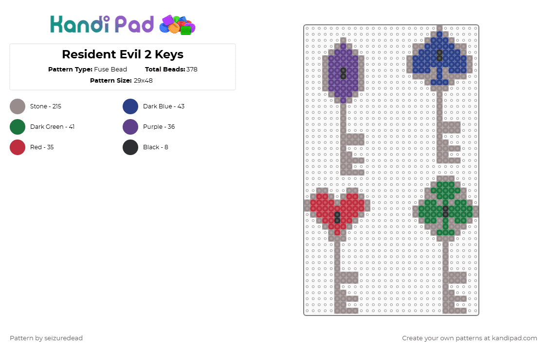 Resident Evil 2 Keys - Fuse Bead Pattern by seizuredead on Kandi Pad - gray,video game,games,resident evil,key