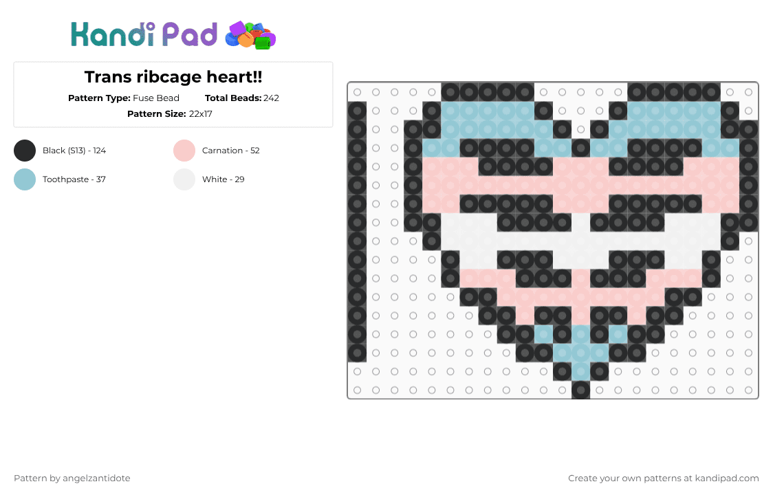 Trans ribcage heart!! - Fuse Bead Pattern by angelzantidote on Kandi Pad - light blue,beige,trans,heart,bone,ribcage,lgbtq,transgender,trans flag,transgender flag