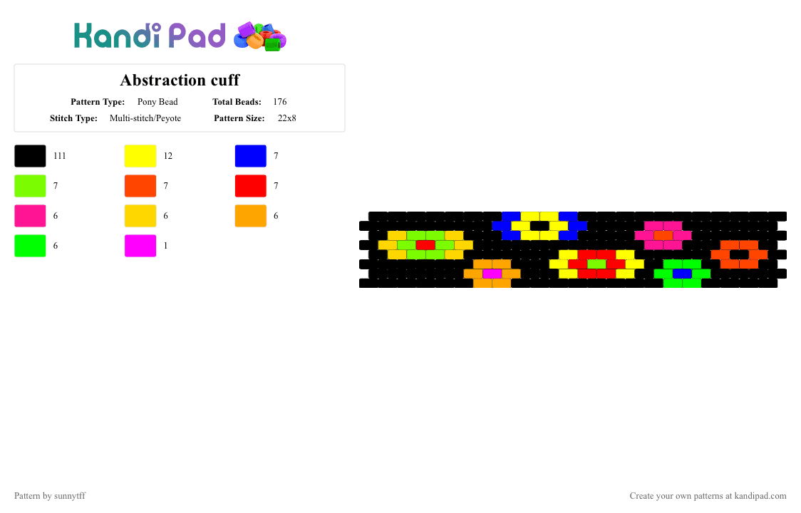Abstraction cuff - Pony Bead Pattern by sunnytff on Kandi Pad - black,yellow,green,red,tadc,abstraction,the amazing digital circus,abstracted