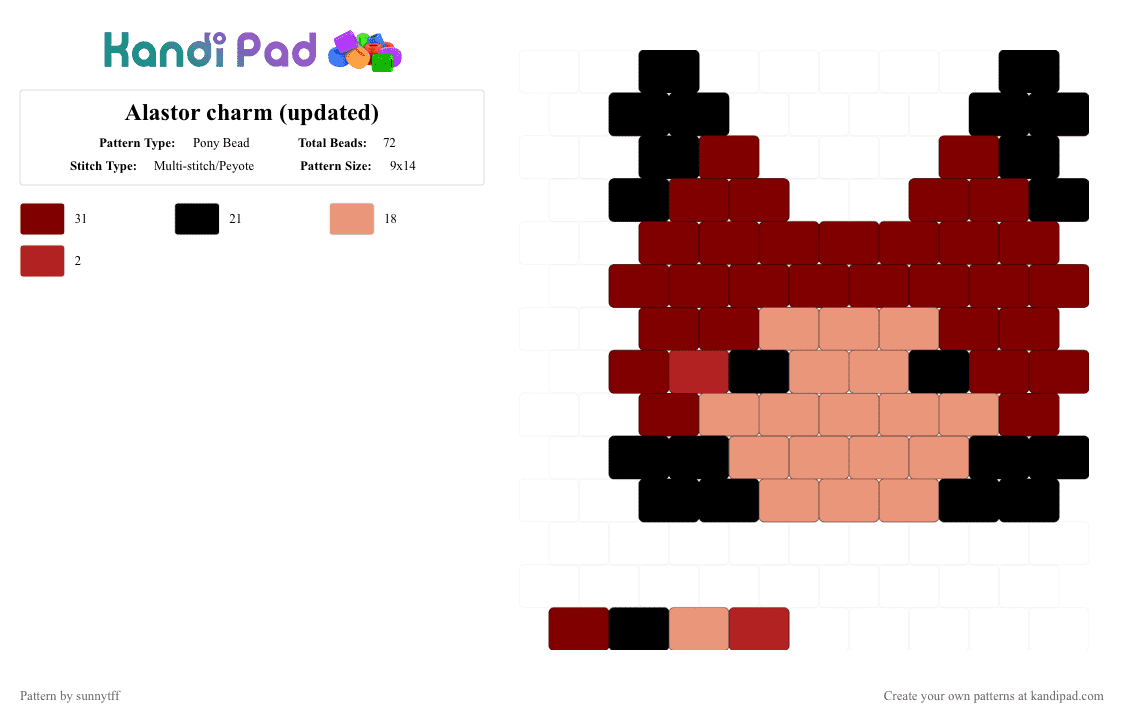 Alastor charm (updated) - Pony Bead Pattern by sunnytff on Kandi Pad - brown,orange,alastor,hazbin hotel
