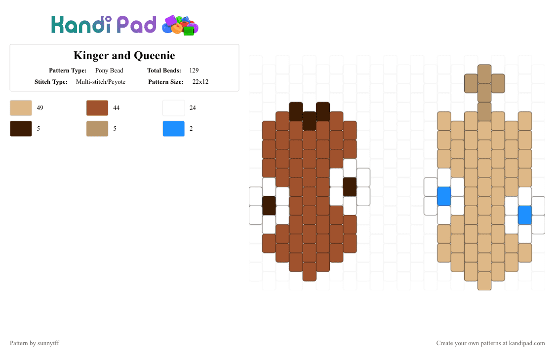 Kinger and Queenie - Pony Bead Pattern by sunnytff on Kandi Pad - red,beige,kinger,queenie,tadc