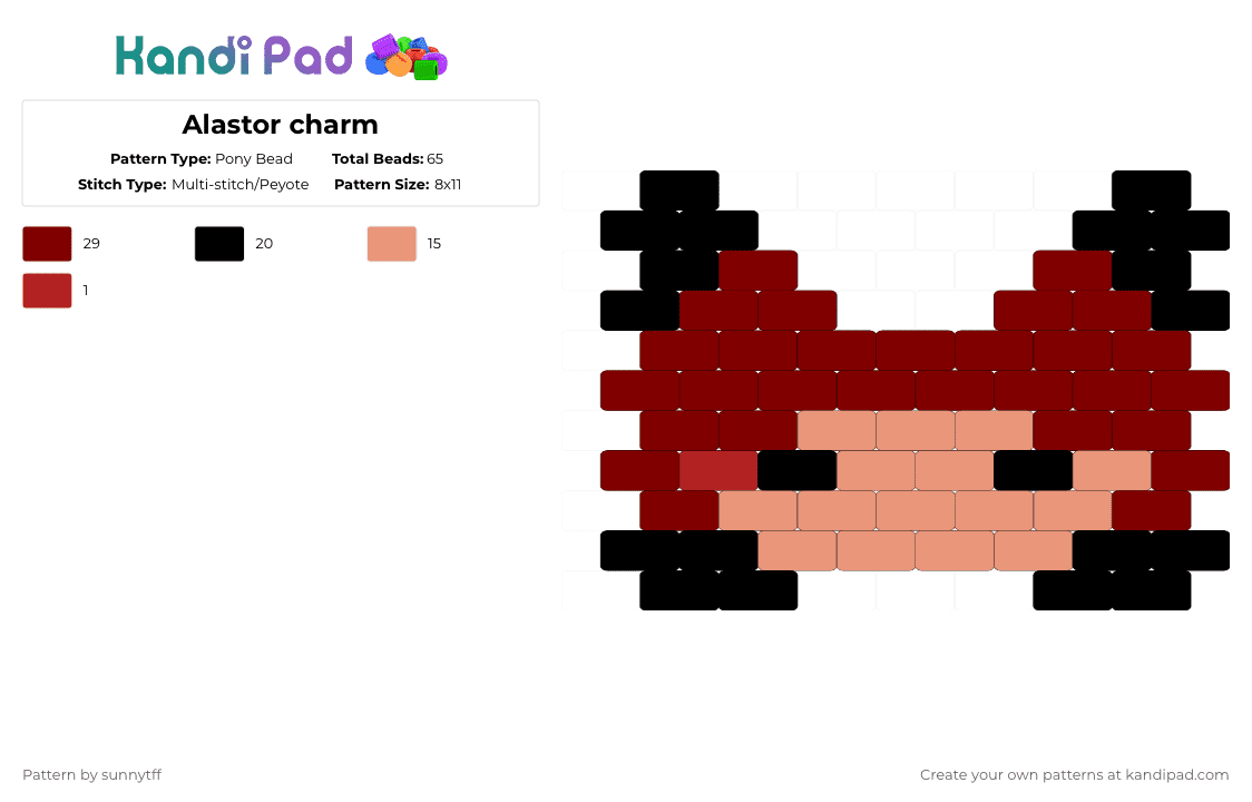 Alastor charm - Pony Bead Pattern by sunnytff on Kandi Pad - orange,brown,alastor,hazbin hotel
