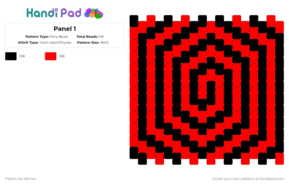 Panel 1 - Pony Bead Pattern by idkman on Kandi Pad - black,red