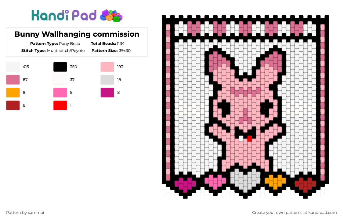 Bunny Wallhanging commission - Pony Bead Pattern by xammai on Kandi Pad - white,pink,wallhanging,bunny,cute,lesbian,lesbianflag