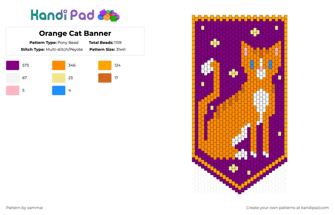 Orange Cat Banner - Pony Bead Pattern by xammai on Kandi Pad - orange,pink