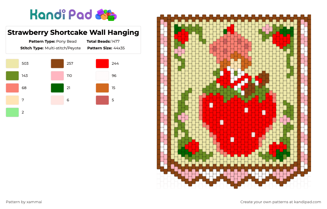 Strawberry Shortcake Wall Hanging - Pony Bead Pattern by xammai on Kandi Pad - red,yellow,straweberryshortcake,wallhanging