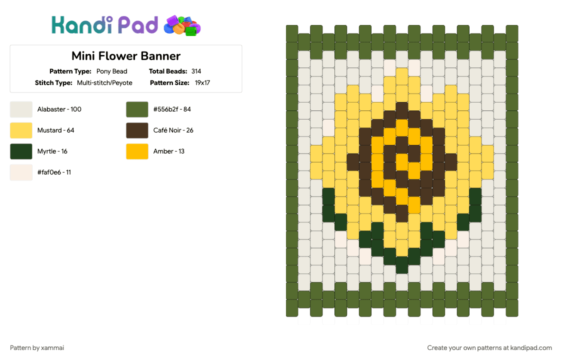 Mini Flower Banner - Pony Bead Pattern by xammai on Kandi Pad - flowers, gold, sunflower, wallhanging, yellow