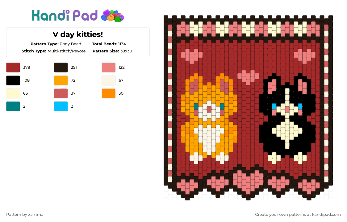 V day kitties! - Pony Bead Pattern by xammai on Kandi Pad - red,cat,wallhanging,valentines day,yaoi