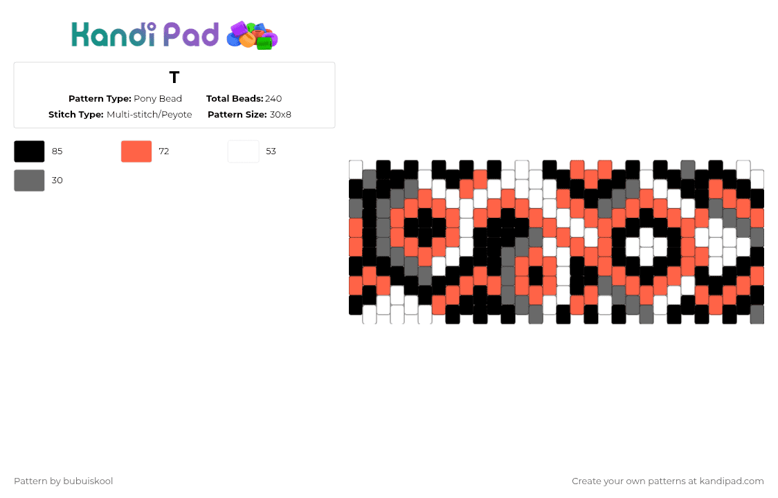 T Pony Bead Pattern - Kandi Pad | Kandi Patterns, Fuse Bead Patterns ...