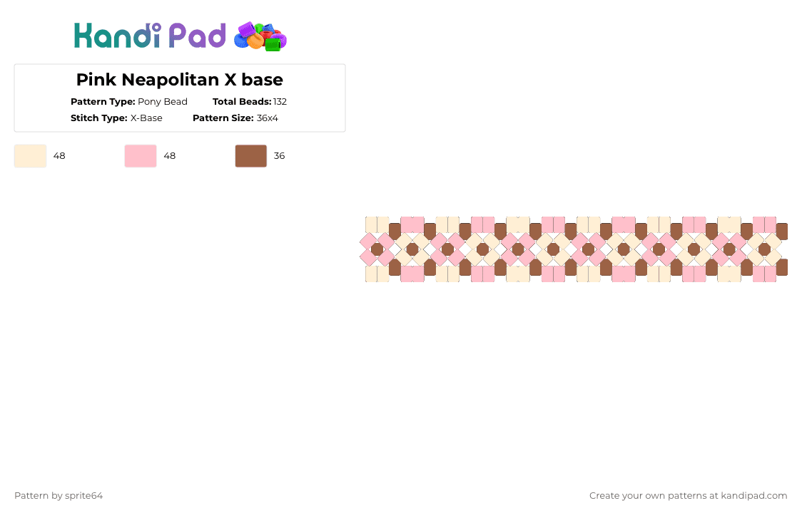 Pink Neapolitan X base - Pony Bead Pattern by sprite64 on Kandi Pad - beige,pink,brown
