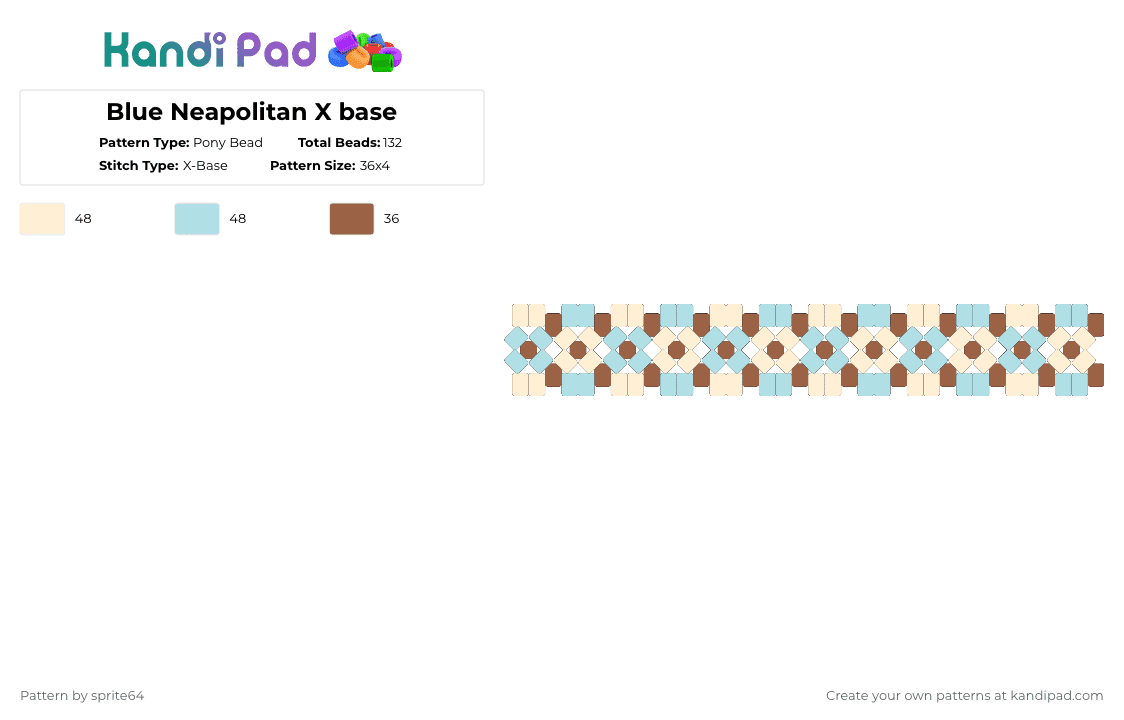 Blue Neapolitan X base - Pony Bead Pattern by sprite64 on Kandi Pad - beige,light blue,blue,brown