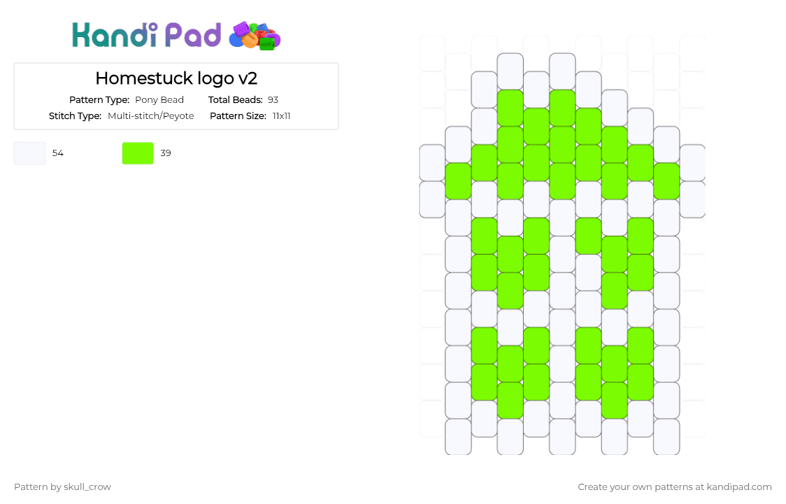 Homestuck logo v2 - Pony Bead Pattern by skull_crow on Kandi Pad - white,green