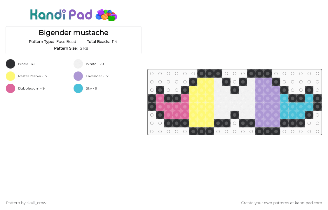 Bigender mustache - Fuse Bead Pattern by skull_crow on Kandi Pad - pink,yellow