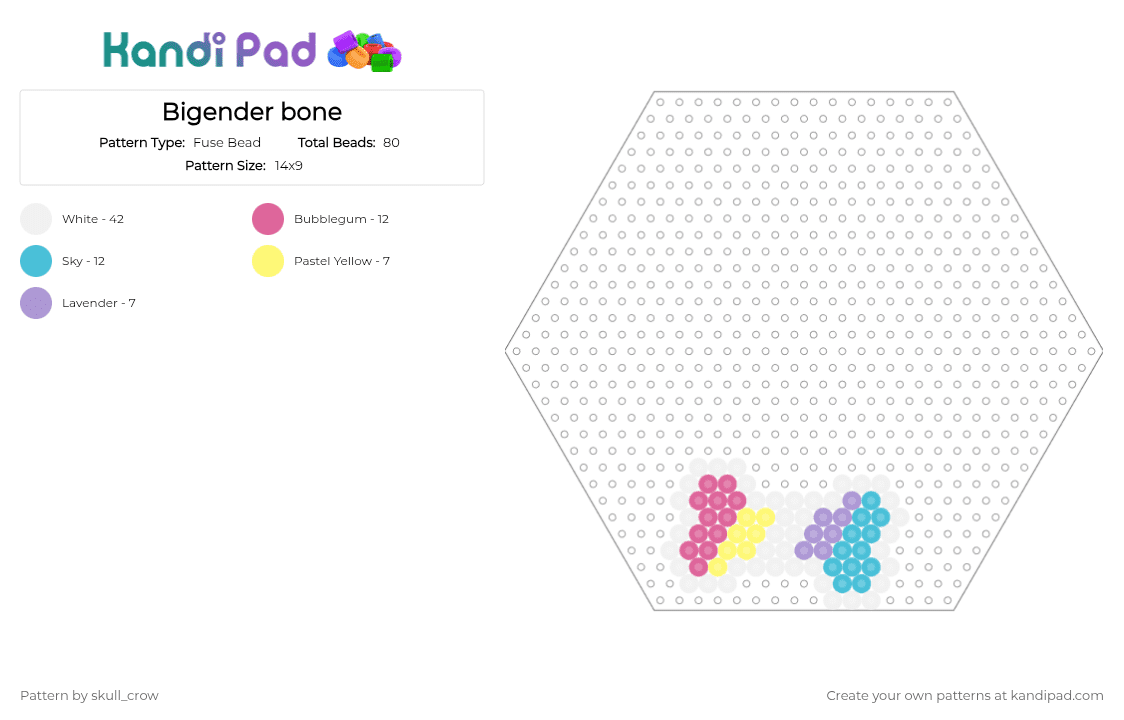 Bigender bone - Fuse Bead Pattern by skull_crow on Kandi Pad - bigender, bone, nonproblematic, nonproblematic bigender, pink, pride, white