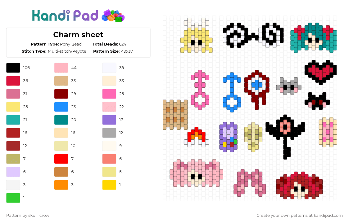 Charm sheet - Pony Bead Pattern by skull_crow on Kandi Pad - beige,pink,red