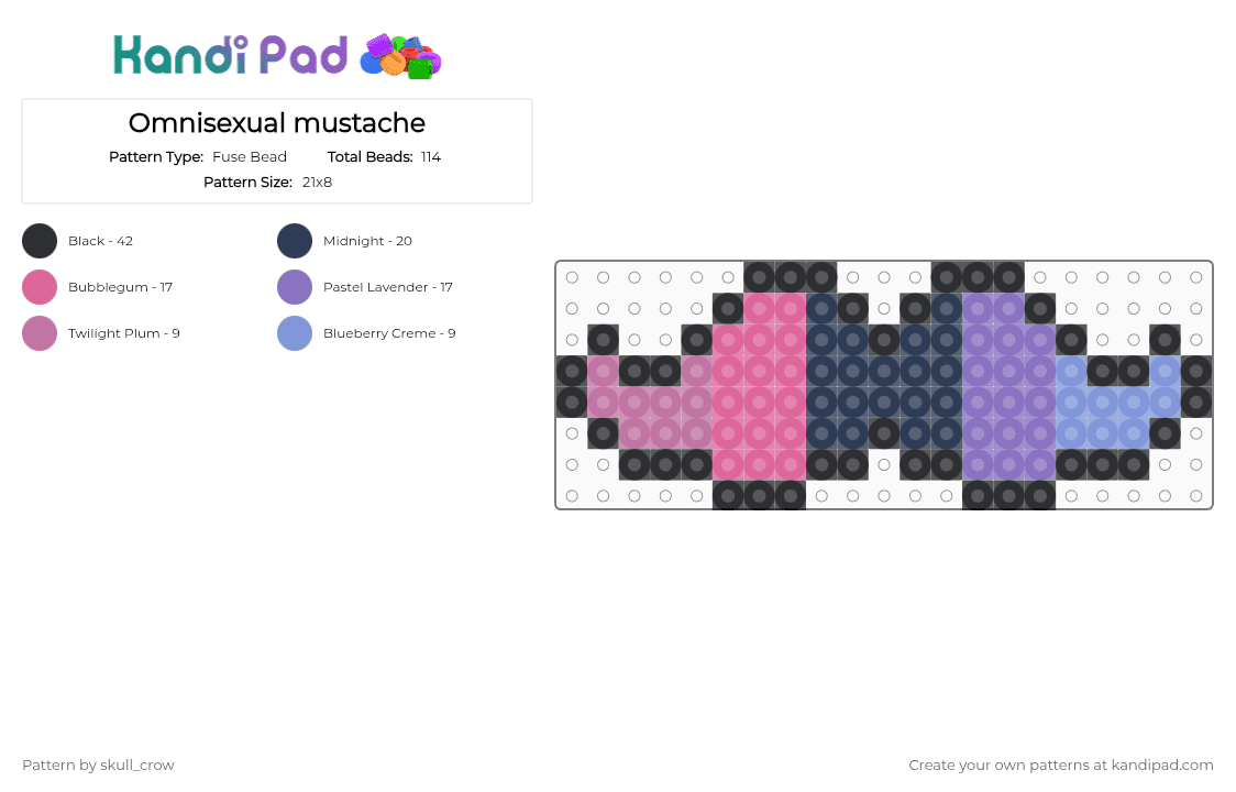 Omnisexual mustache - Fuse Bead Pattern by skull_crow on Kandi Pad - pink,purple,blue