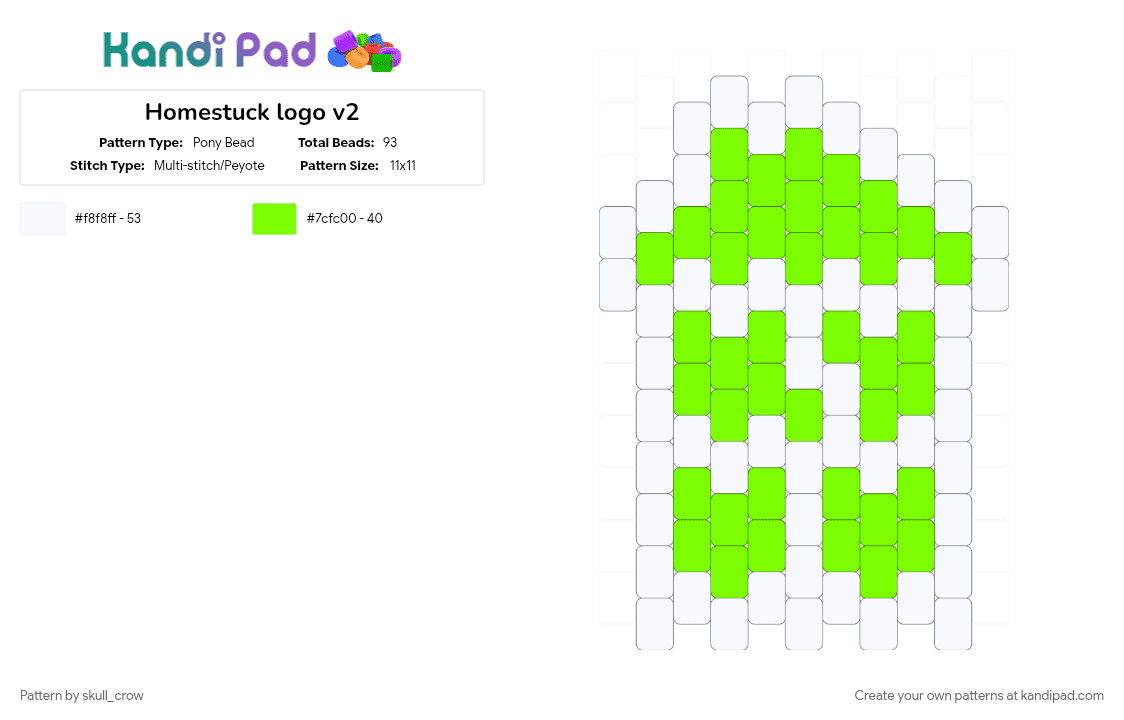 Homestuck logo v2 - Pony Bead Pattern by skull_crow on Kandi Pad - green, homestuck, white