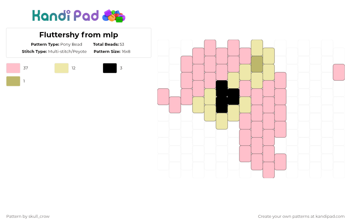 Fluttershy from mlp - Pony Bead Pattern by skull_crow on Kandi Pad - pink,my little pony,fluttershy,mlp,kandi charm